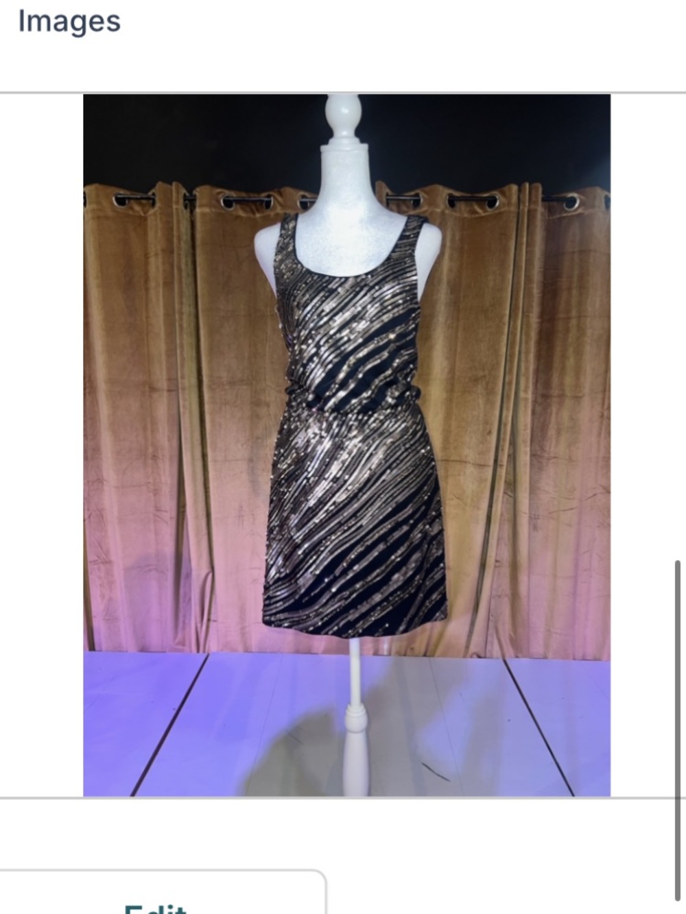 Black and Gold Sequin Scoop Neck Party Dress